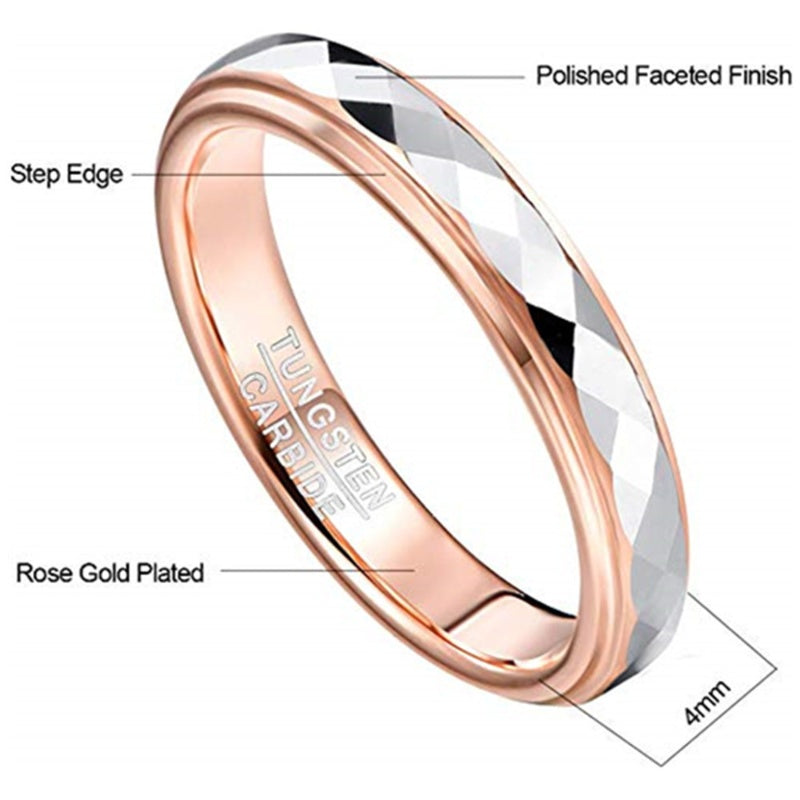 4mm Faceted Two-tone Rose Gold Plated Tungsten Steel Ring Men's Ring