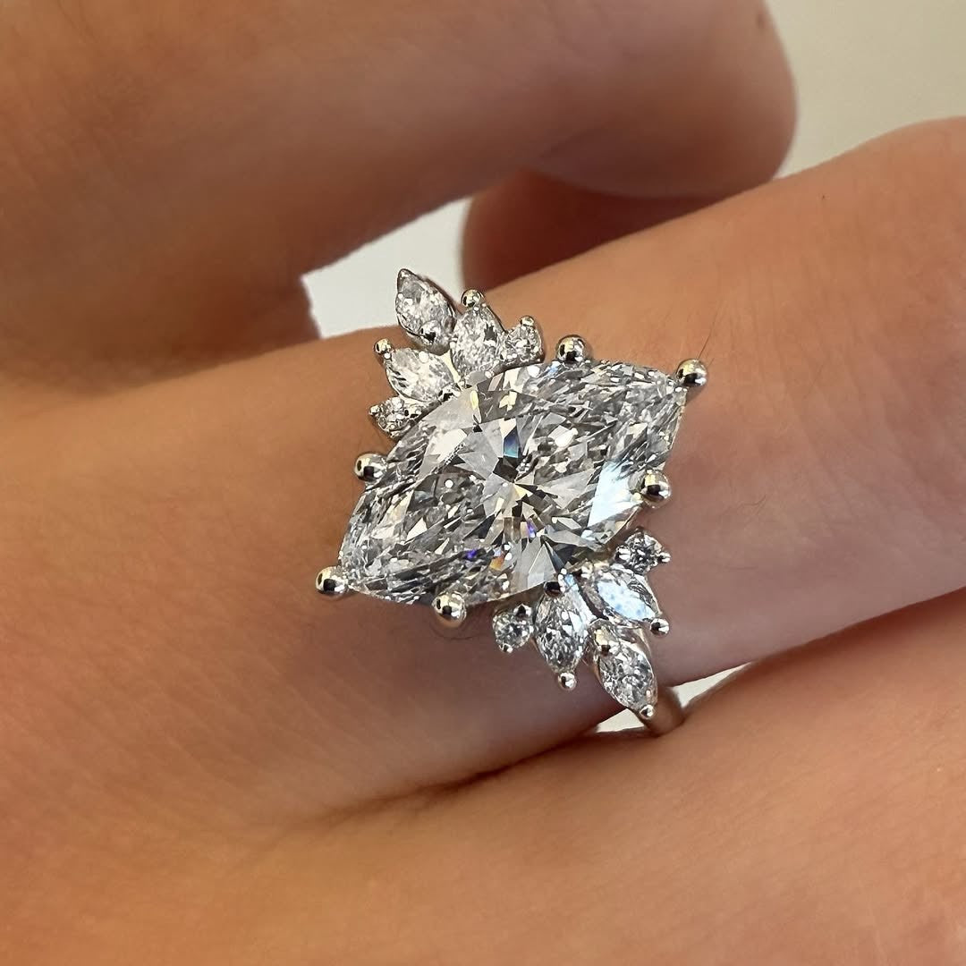 Vintage 3.0Ct Marquise Cut Engagement Ring In Sterling Silver For Women - louilyjewelry