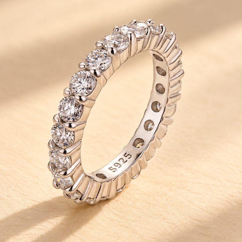 S925 Moissanite 2.5 Ct Round Cut Eternity Women's Wedding Band Everyday Wearable Ring