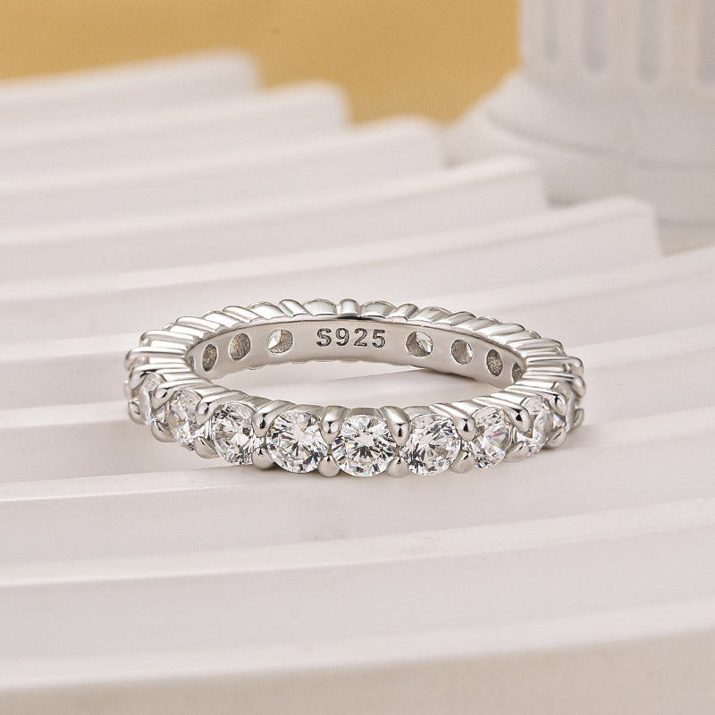 Louily Eternity Round Cut Simulated Diamond Wedding Band In Sterling Silver