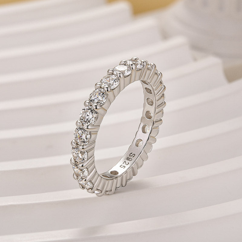 Louily Eternity Round Cut Simulated Diamond Wedding Band In Sterling Silver