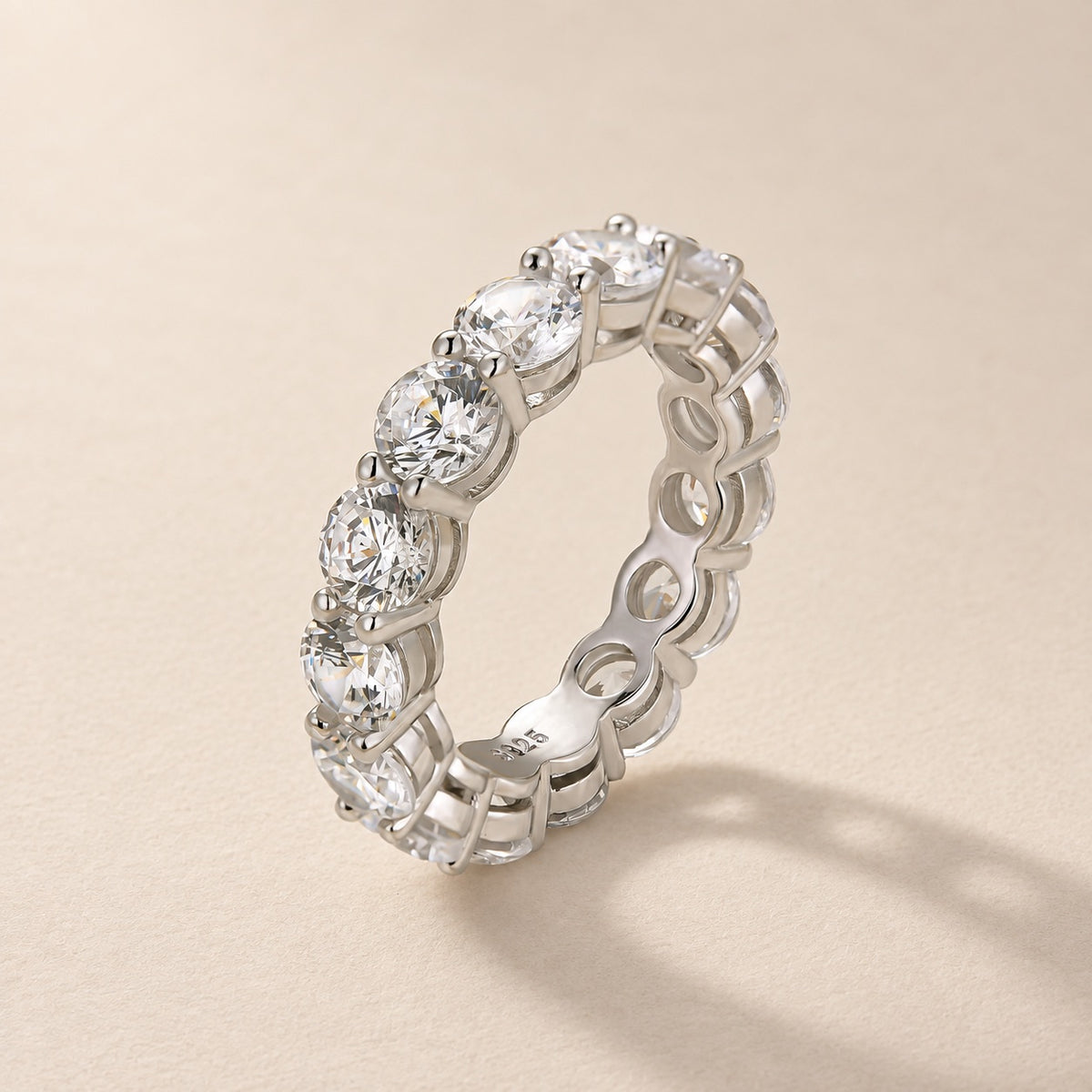 Louily Classic Eternity Round Cut Women's Wedding Band In Sterling Silver