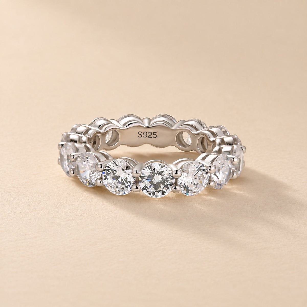 Louily Classic Eternity Round Cut Women's Wedding Band In Sterling Silver