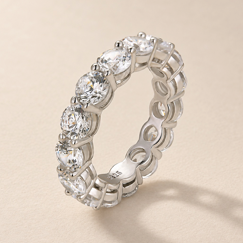 Louily Classic Eternity Round Cut Women's Wedding Band In Sterling Silver