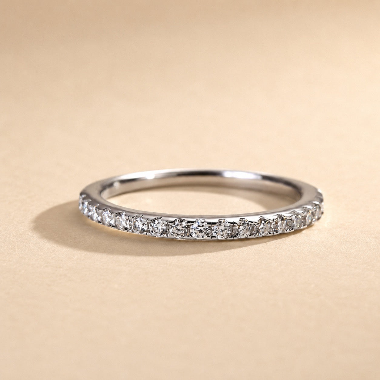S925 Moissanite 0.5 CT Round Cut Half Eternity Thin Women's Wedding Band Stackable Ring