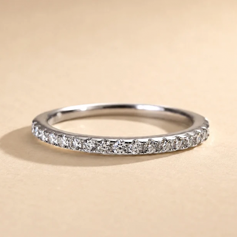 S925 Moissanite 0.5 CT Round Cut Half Eternity Thin Women's Wedding Band Stackable Ring