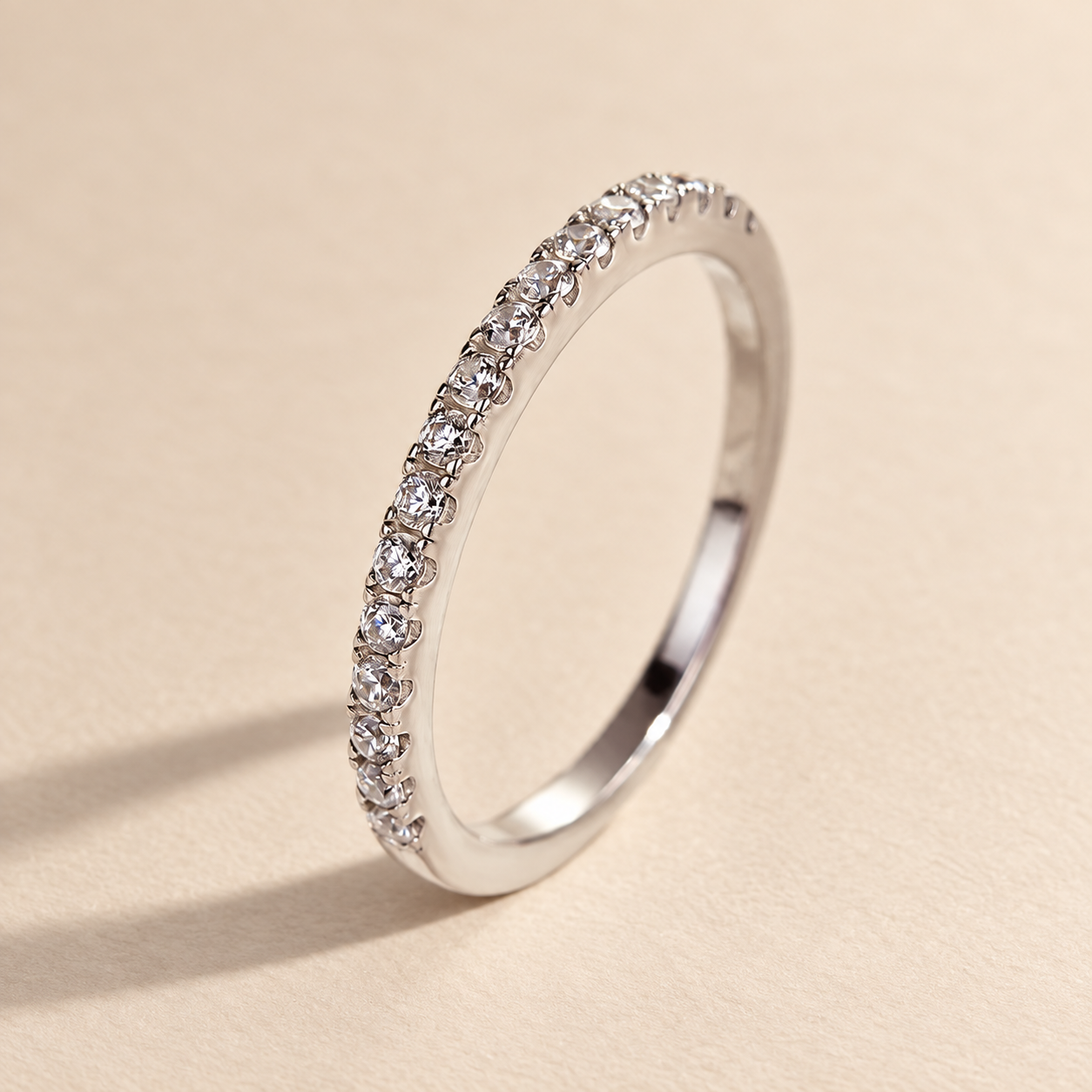 S925 Louily Half Eternity Thin Women's Wedding Band In Sterling Silver Stackable Ring For Women