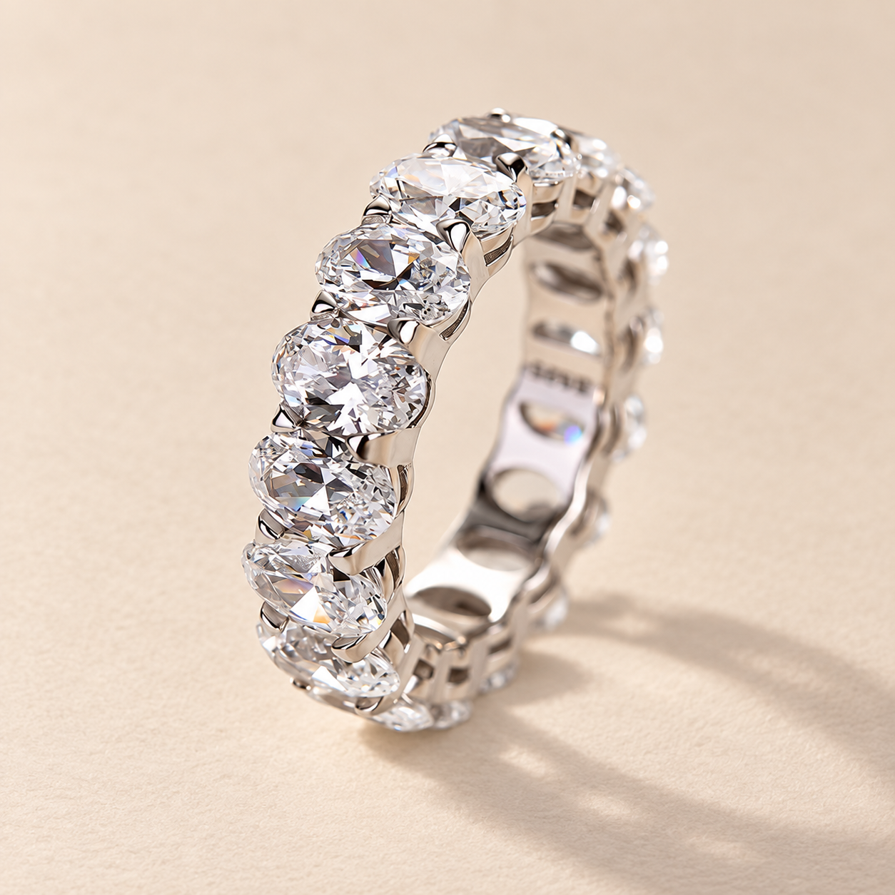 S925 8.5Ct Eternity Oval Cut Wedding Band For Women In Sterling Silver