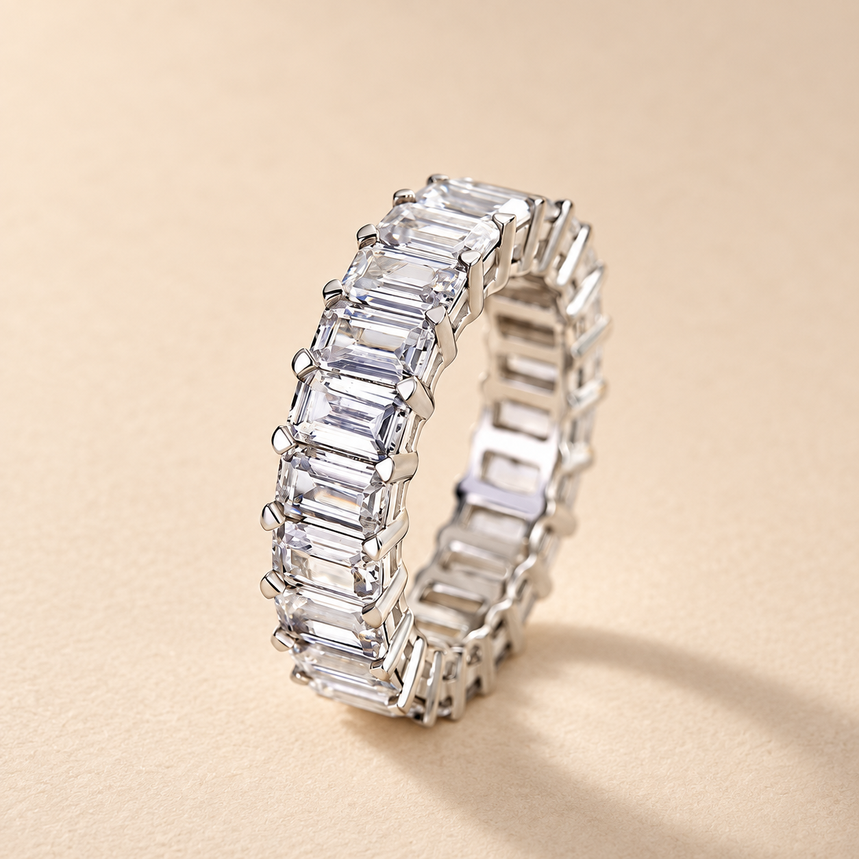 Louily Eternity 5 Ct Emerald Cut Women's Wedding Band In Sterling Silver