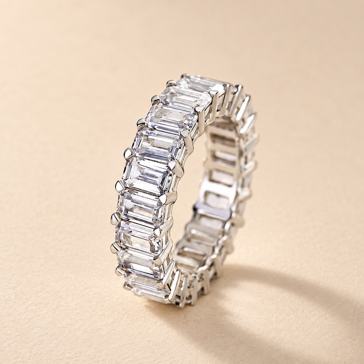 Louily Eternity 5 Ct Emerald Cut Women's Wedding Band In Sterling Silver