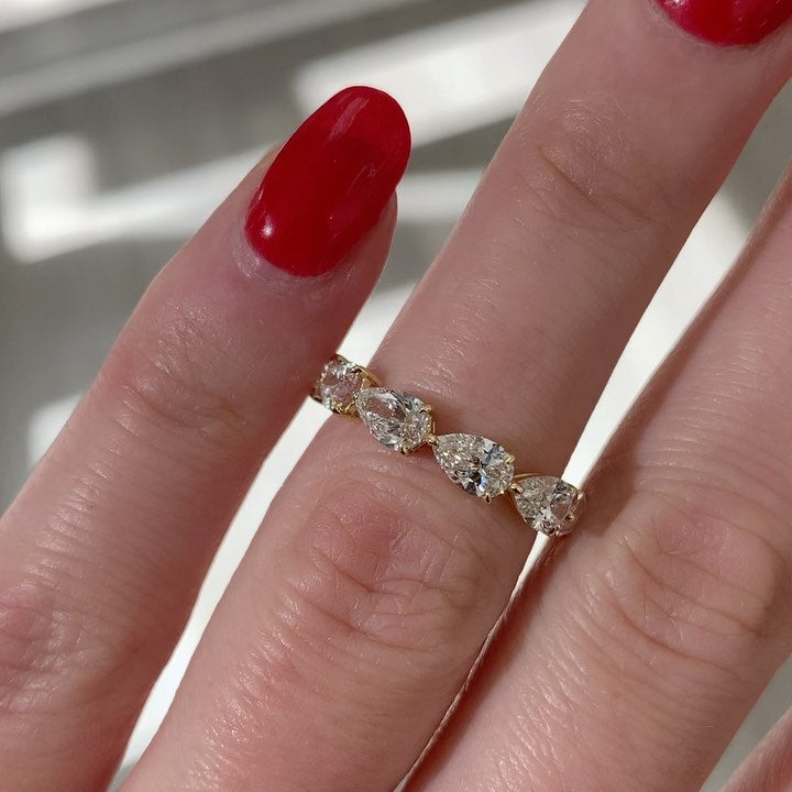 Louily Eternity Pear Cut Wedding Band In Sterling Silver