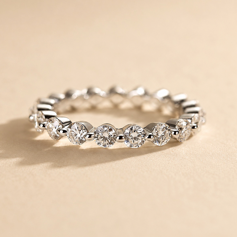 S925 Moissanite Eternity 1.5 CT Round Cut Wedding Band Stackable Ring