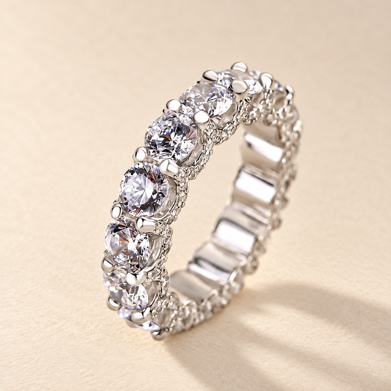Louily 5 Ct Luxury Eternity Round Cut Wedding Band In Sterling Silver