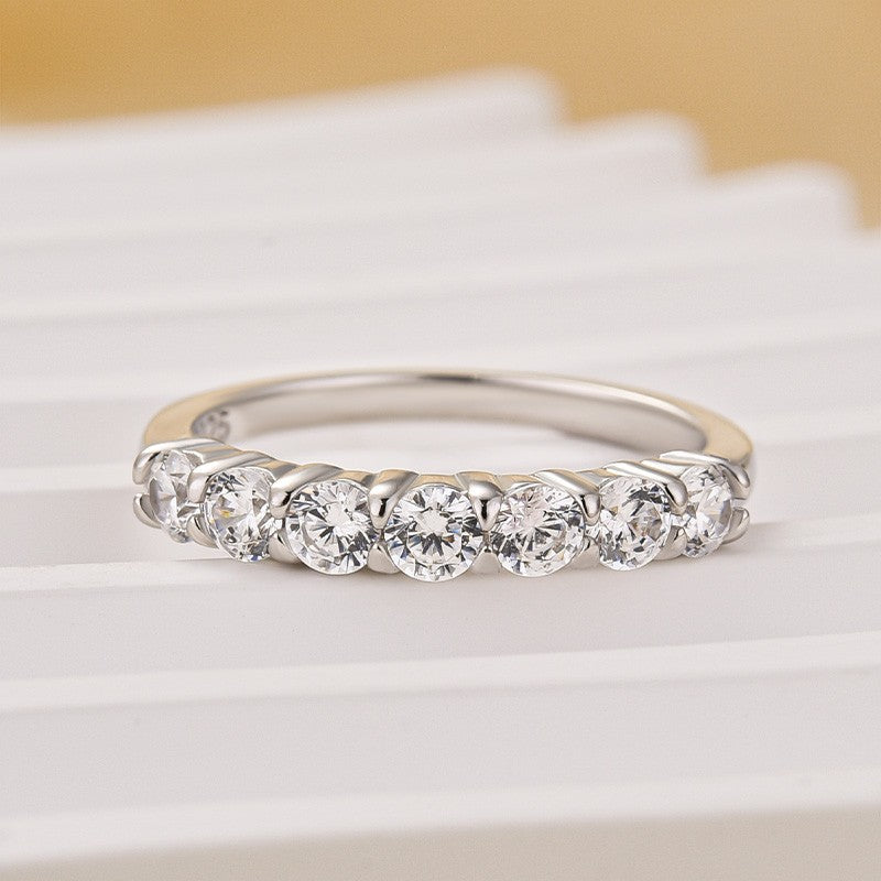 Classic 0.7Ct Round Cut Half Wedding Band In Sterling Silver - louilyjewelry