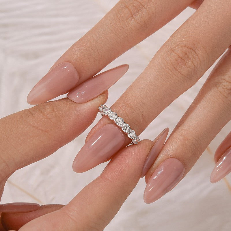 Classic 0.7Ct Round Cut Half Wedding Band In Sterling Silver - louilyjewelry