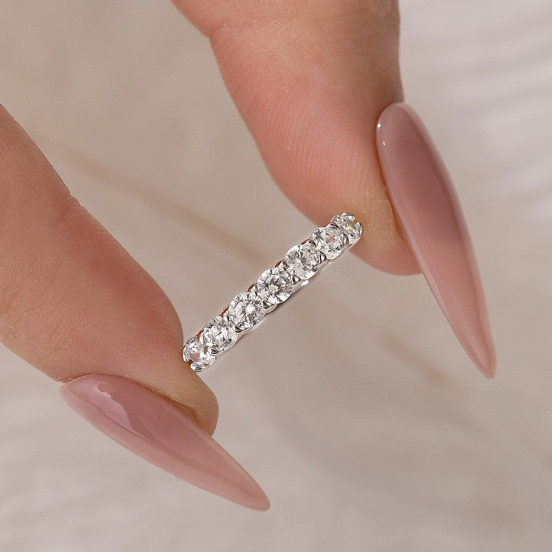 Classic 0.7Ct Round Cut Half Wedding Band In Sterling Silver - louilyjewelry