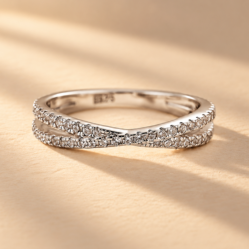 Louily  X Criss Cross Wedding Band For Women In Sterling Silver
