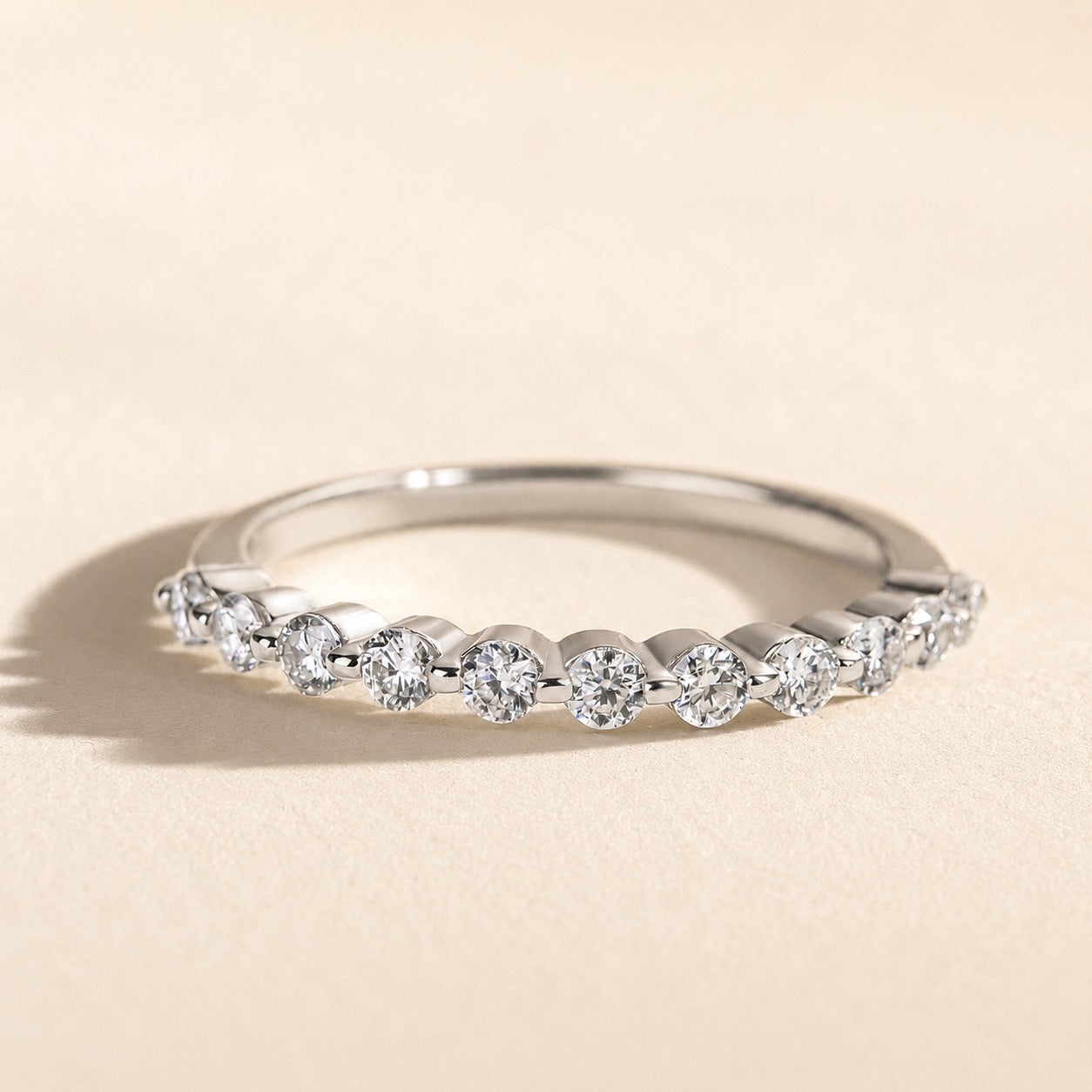 S925 Moissanite Round Cut Half Eternity Thin Women's Wedding Band For Daily Wear