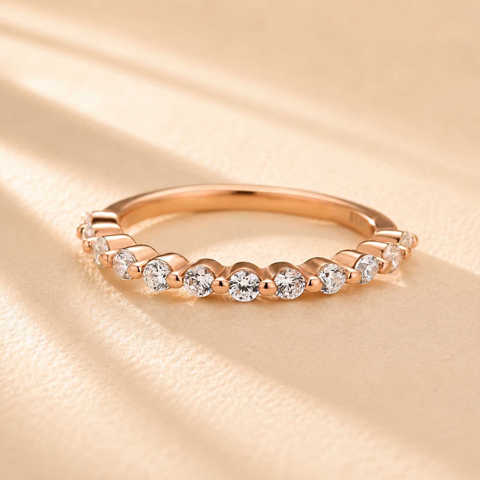 S925 0.4Ct Classic Round Cut Half Eternity Thin Women's Wedding Band