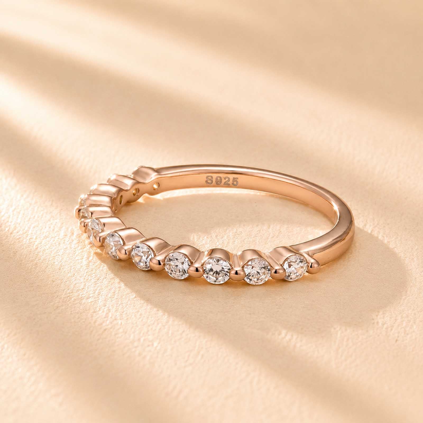 S925 0.4Ct Classic Round Cut Half Eternity Thin Women's Wedding Band