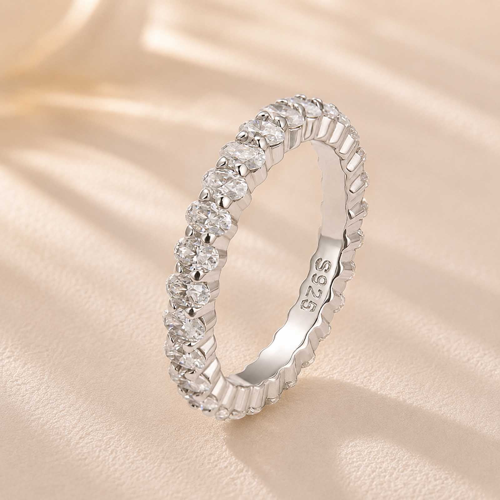 S925 3 Ct Oval Cut Simulated Diamond Wedding Band Ring For Women In Sterling Silver