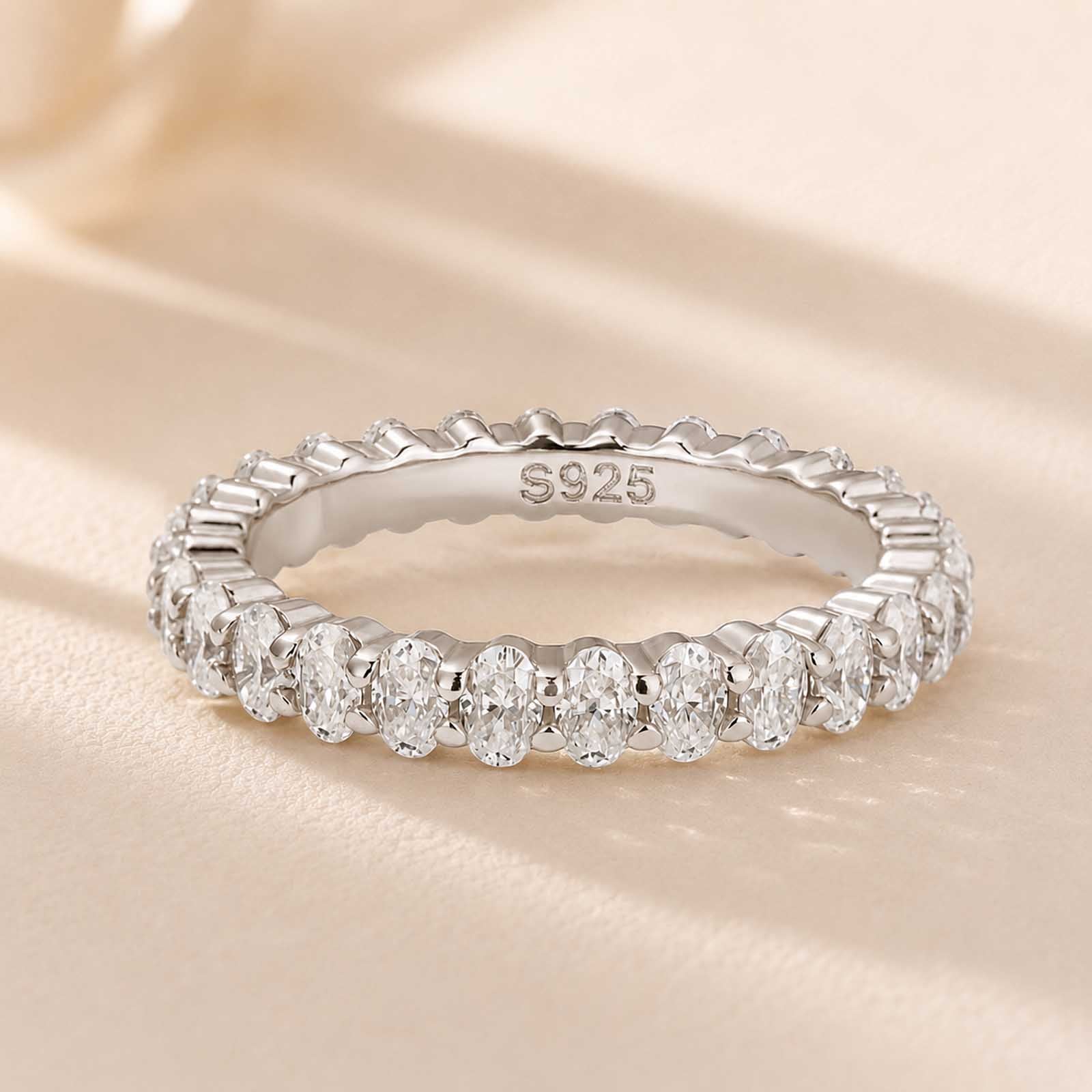 S925 3 Ct Oval Cut Simulated Diamond Wedding Band Ring For Women In Sterling Silver