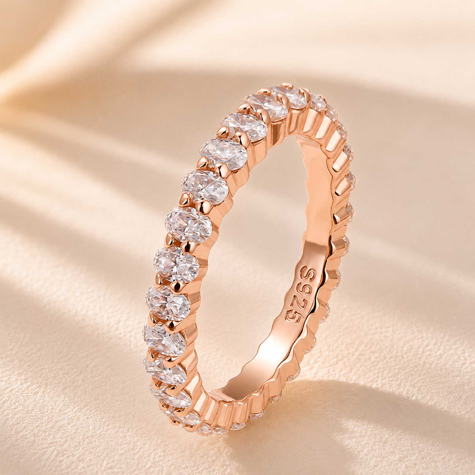 S925 3 Ct Oval Cut Simulated Diamond Wedding Band Ring For Women In Sterling Silver