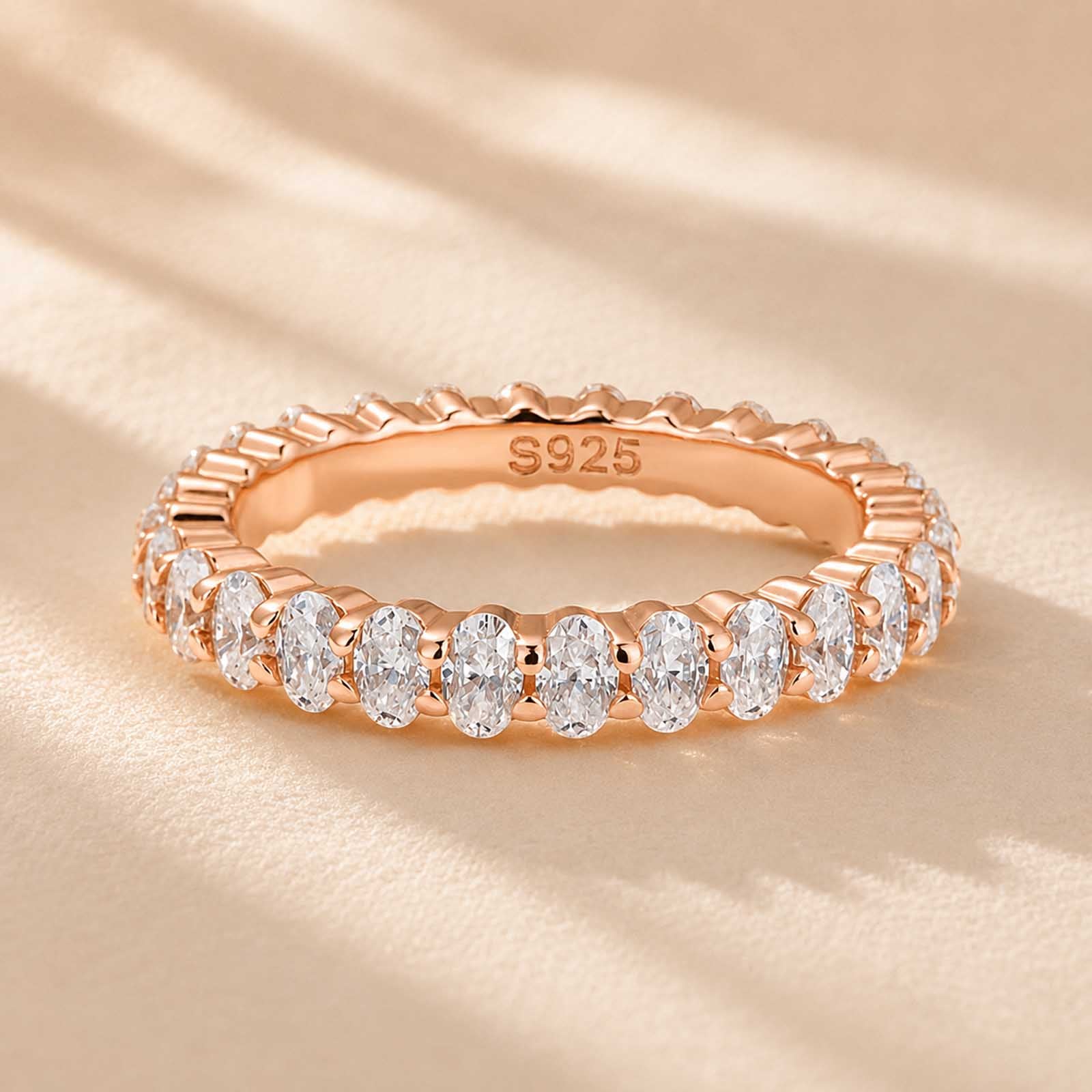 S925 3 Ct Oval Cut Simulated Diamond Wedding Band Ring For Women In Sterling Silver