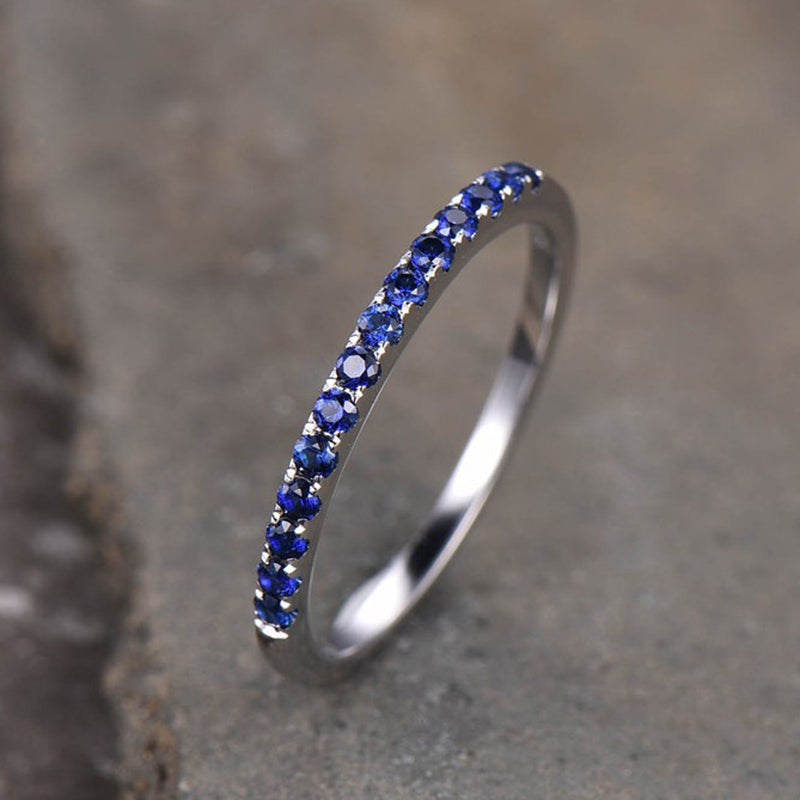 Louily Half Eternity Blue And White Sapphire Wedding Band For Women In Sterling Silver - louilyjewelry