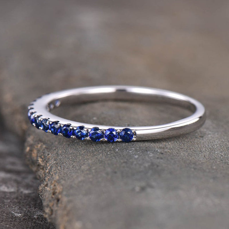Louily Half Eternity Blue And White Sapphire Wedding Band For Women In Sterling Silver - louilyjewelry