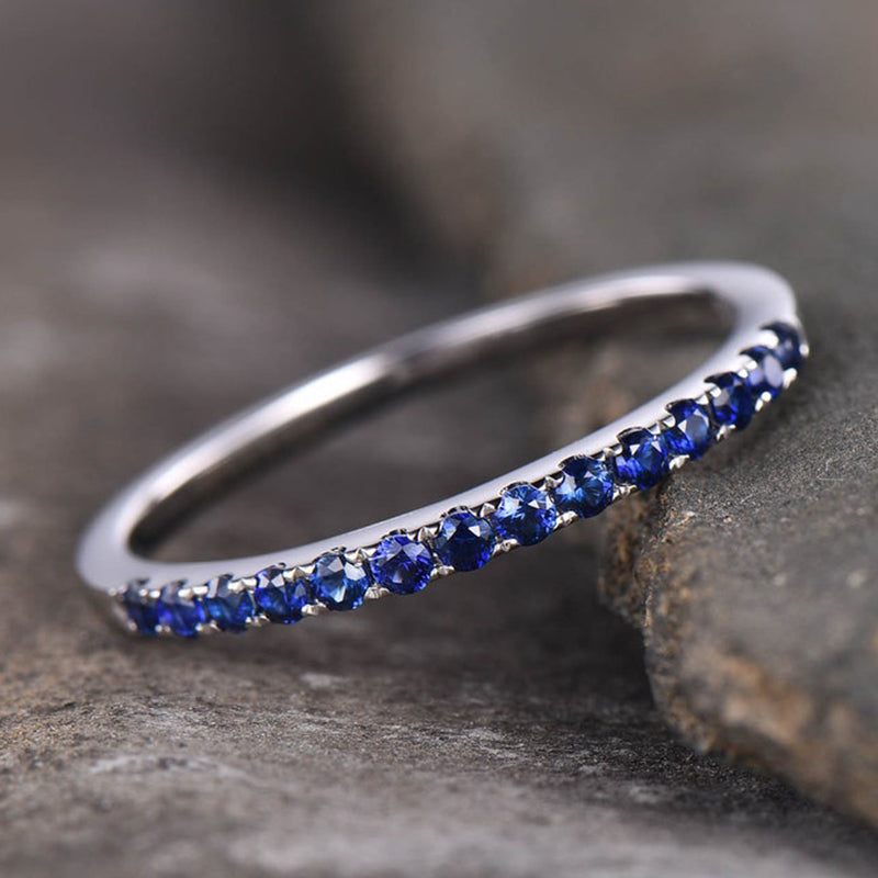 Louily Half Eternity Blue And White Sapphire Wedding Band For Women In Sterling Silver - louilyjewelry