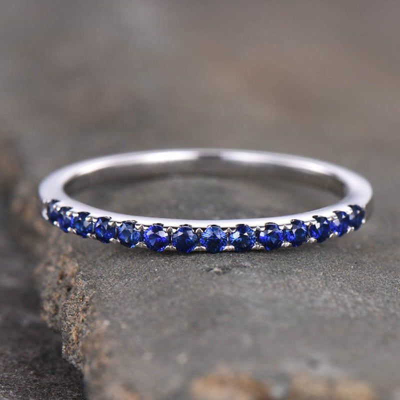 Louily Half Eternity Blue And White Sapphire Wedding Band For Women In Sterling Silver - louilyjewelry