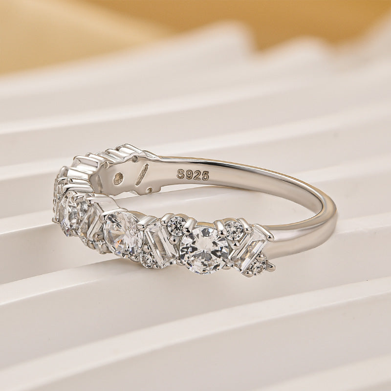 Louily Yellow Gold Round Cut & Emerald Cut Wedding Band In Sterling Silver