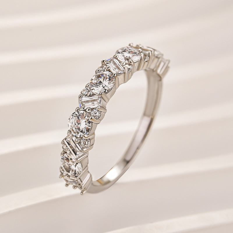 Louily Yellow Gold Round Cut & Emerald Cut Wedding Band In Sterling Silver