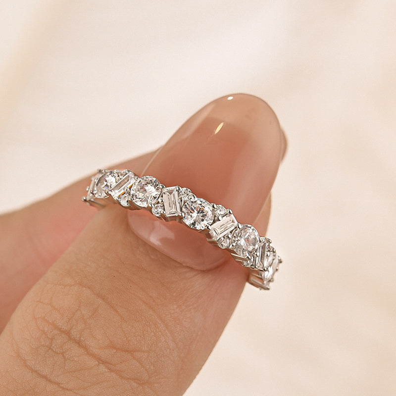 Louily Yellow Gold Round Cut & Emerald Cut Wedding Band In Sterling Silver