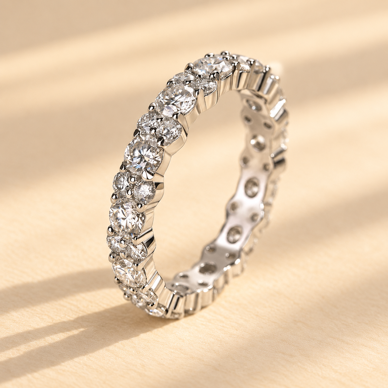 S925 Moissanite 2.5 Ct Round Cut Full Wedding Band Stackable Everyday Wearable Ring for Women