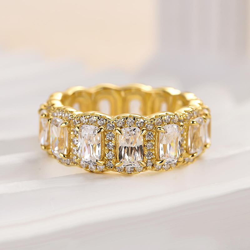 Louily Luxurious Halo Cushion Cut Wide Wedding Band For Women In Sterling Silver - louilyjewelry