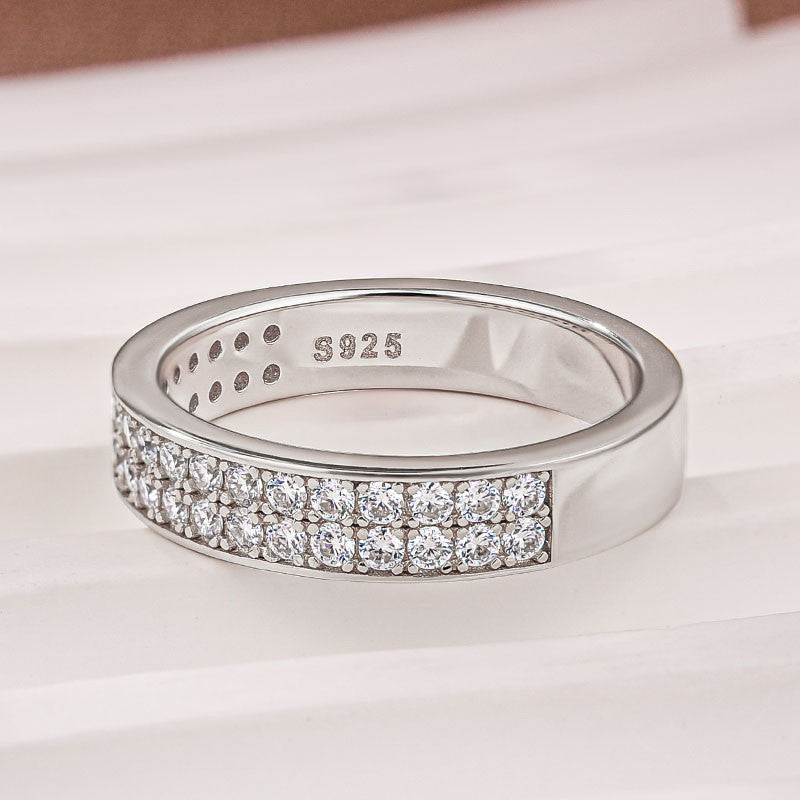 Half 1.0 Ct Round Cut Moissanite Wide Wedding Band In Sterling Silver - louilyjewelry