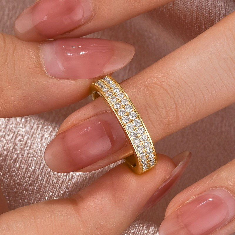 Half 1.0 Ct Round Cut Moissanite Wide Wedding Band In Sterling Silver - louilyjewelry