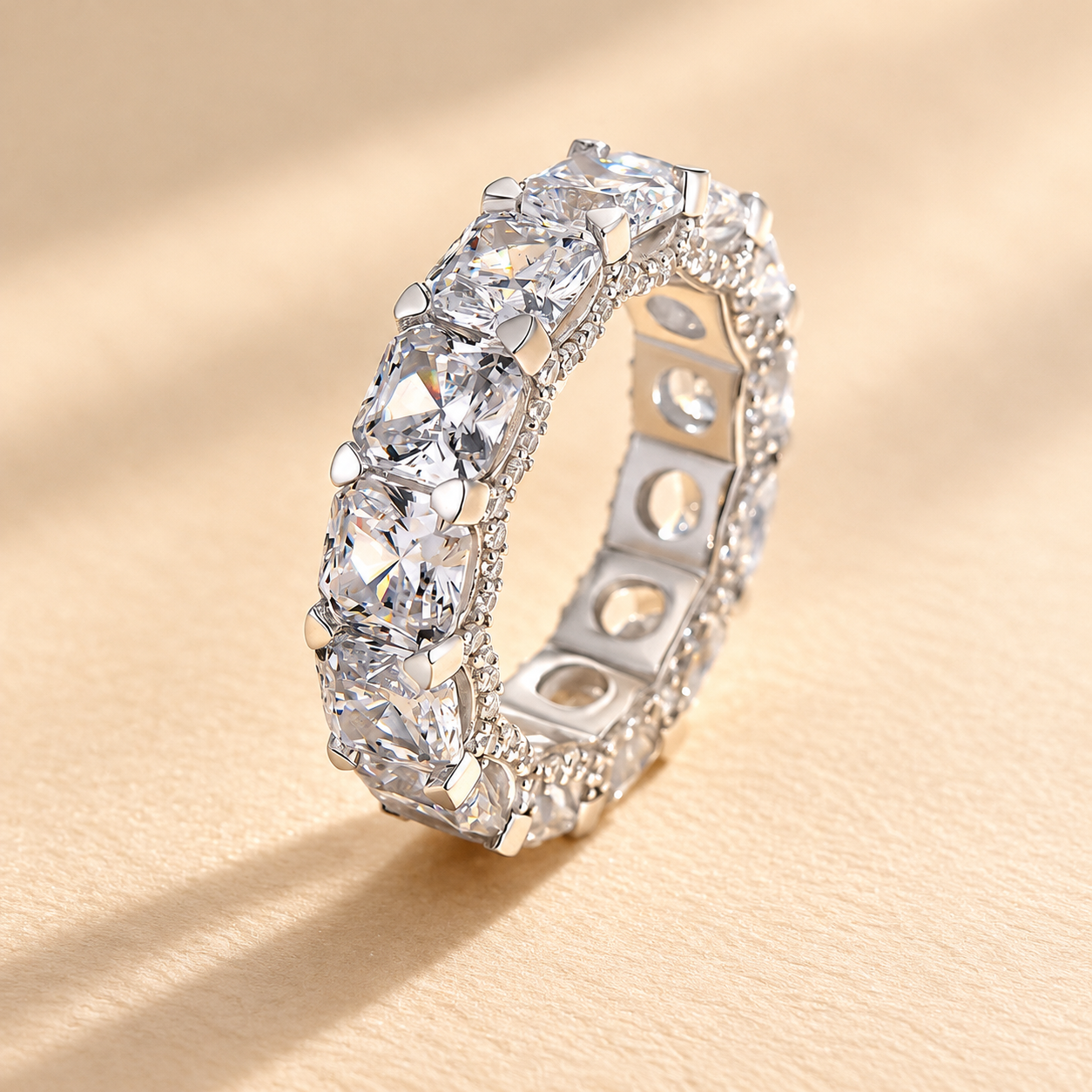 S925 Luxurious 6.0Ct Cushion Cut Women's Wedding Band In Sterling Silver