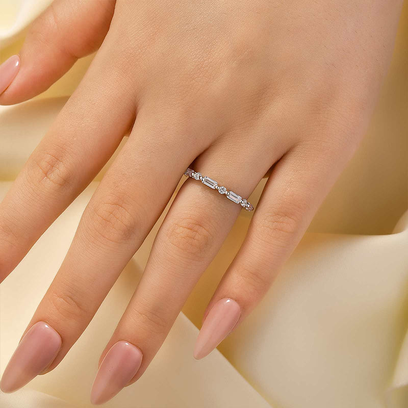 Louily Fashion Yellow Gold Emerald & Round Cut Diamond Wedding Band In Sterling Silver - louilyjewelry