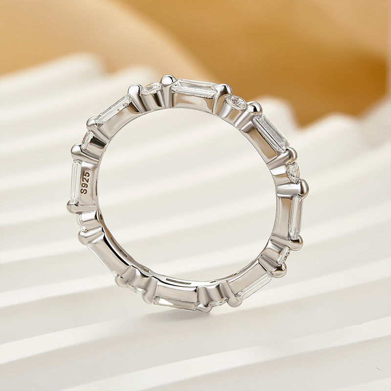 Louily Fashion Yellow Gold Emerald & Round Cut Diamond Wedding Band In Sterling Silver - louilyjewelry