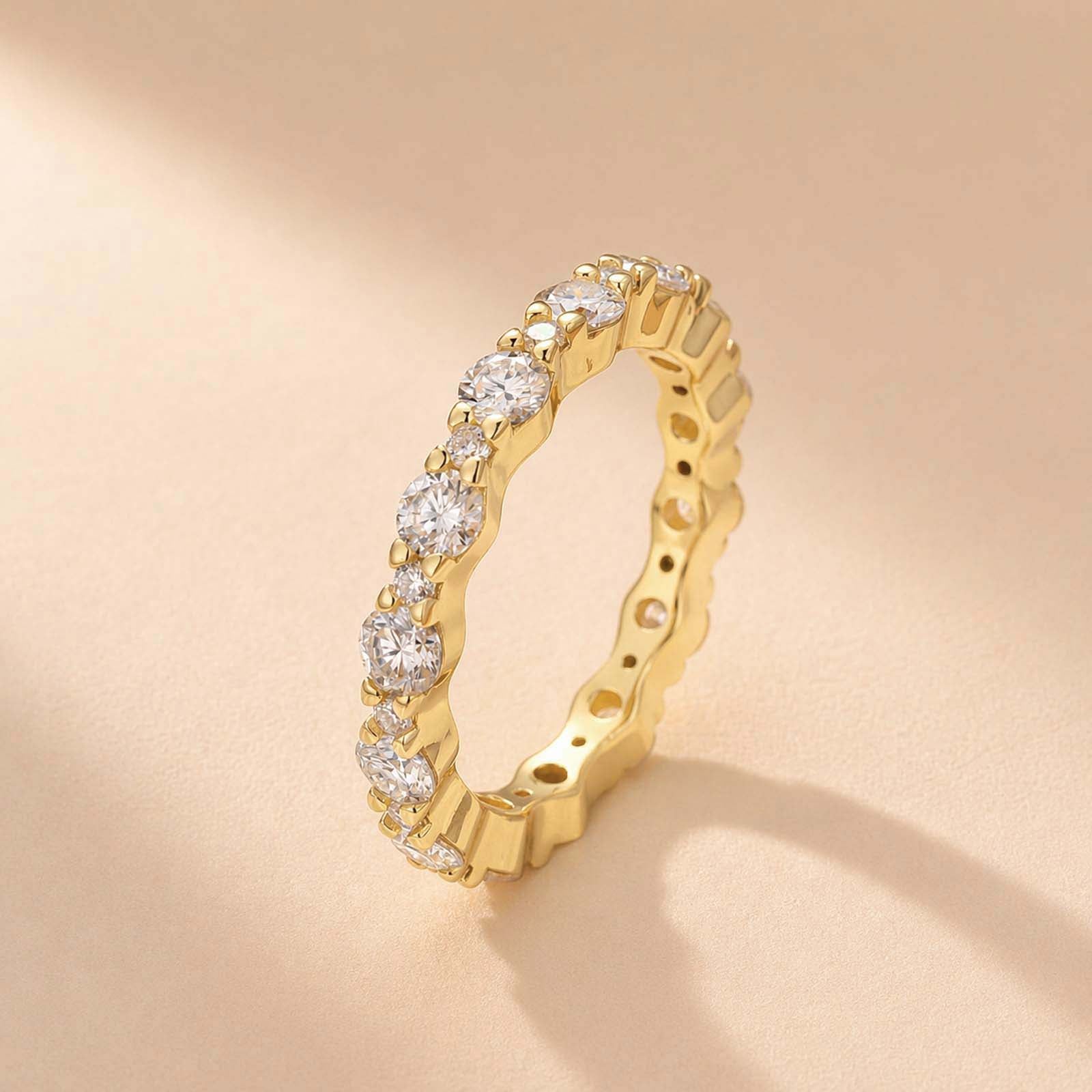 S925 Moissanite Full Eternity Band 18K Yellow Gold Plated In Sterling Silver Wedding Ring