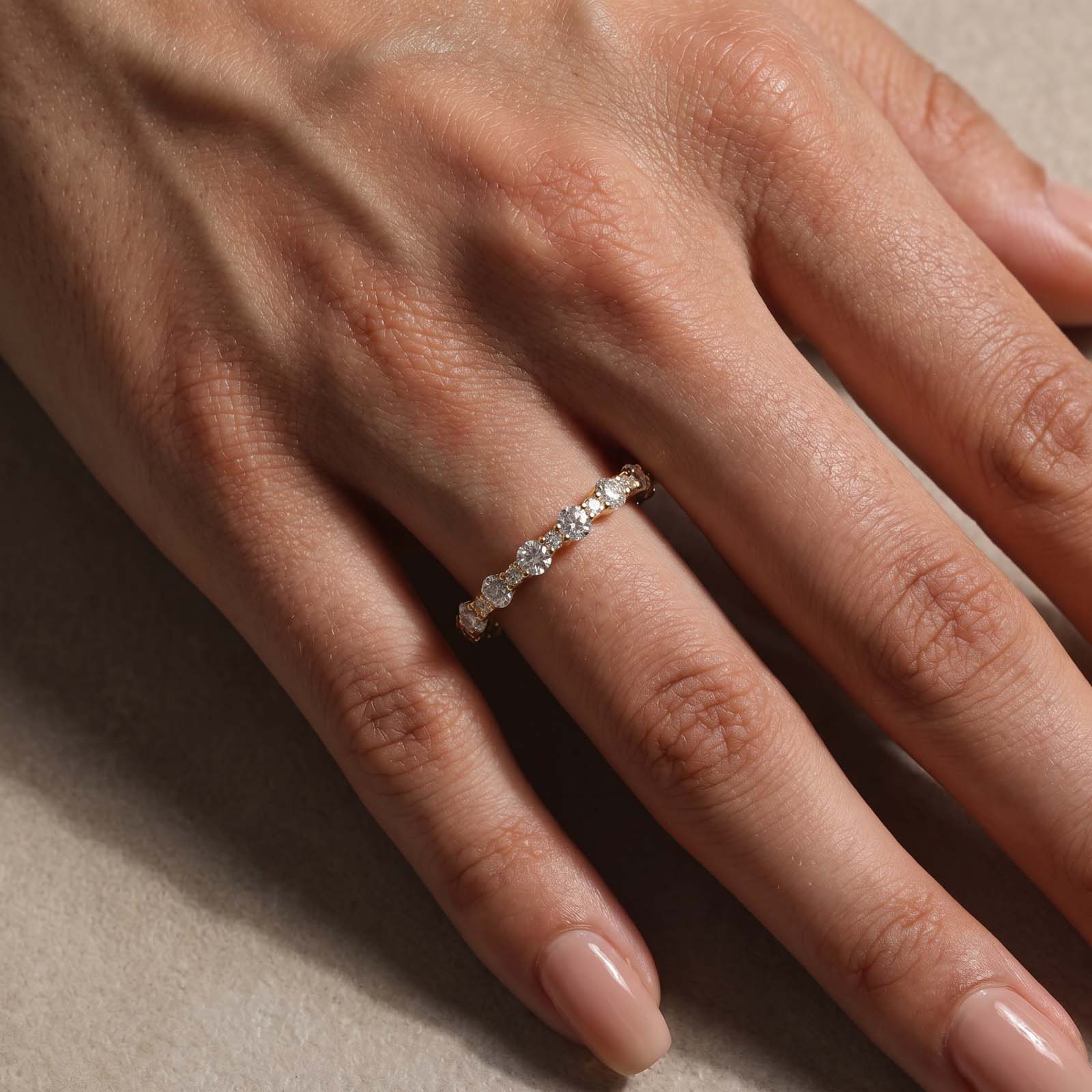 S925 Moissanite Full Eternity Band 18K Yellow Gold Plated In Sterling Silver Wedding Ring