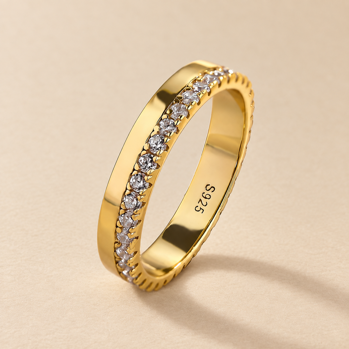 S925 Louily Fashion Yellow Gold Round Cut Wedding Band In Sterling Silver