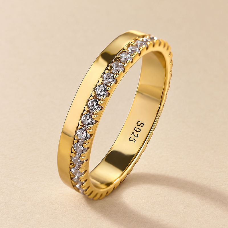 S925 Louily Fashion Yellow Gold Round Cut Wedding Band In Sterling Silver