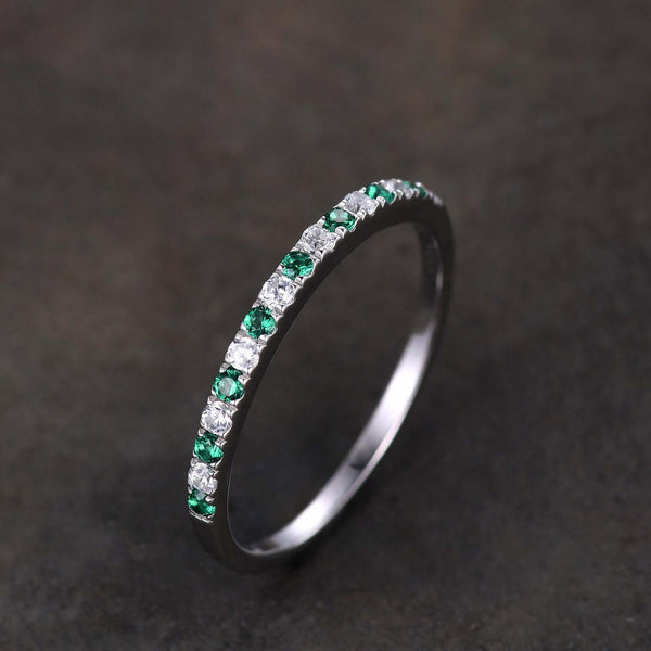 Louily Half Eternity Emerald Green And White Stone Wedding Band