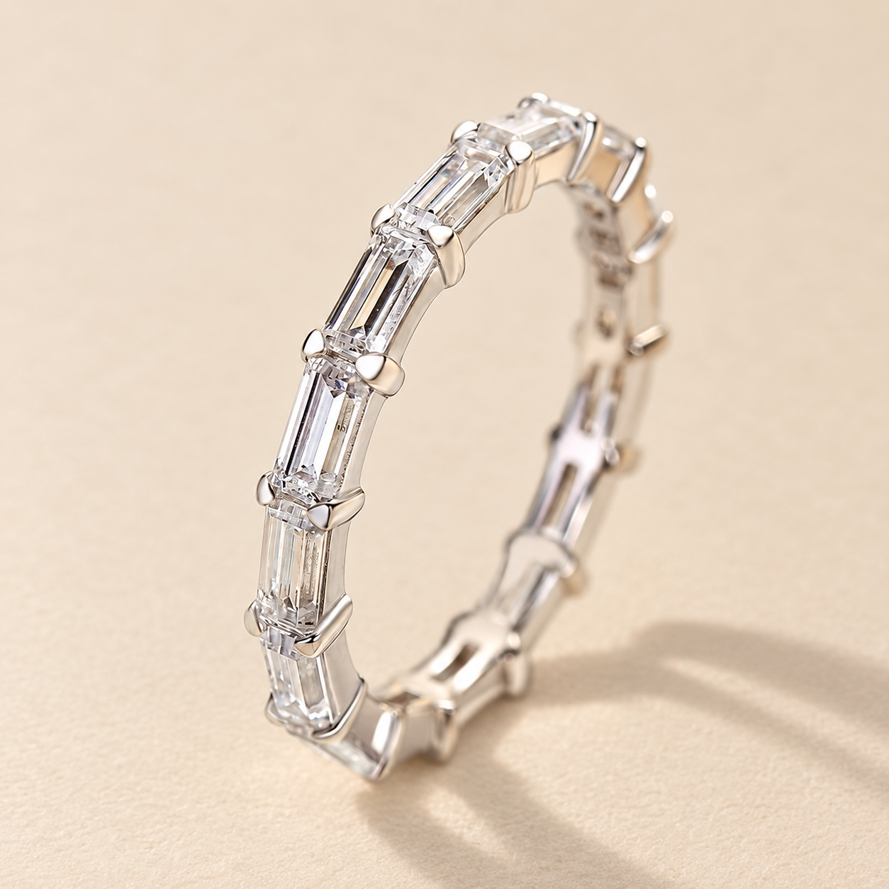 S925 Louily 2.0Ct Emerald Cut Stunning Full Wedding Band Stackable Band For Women