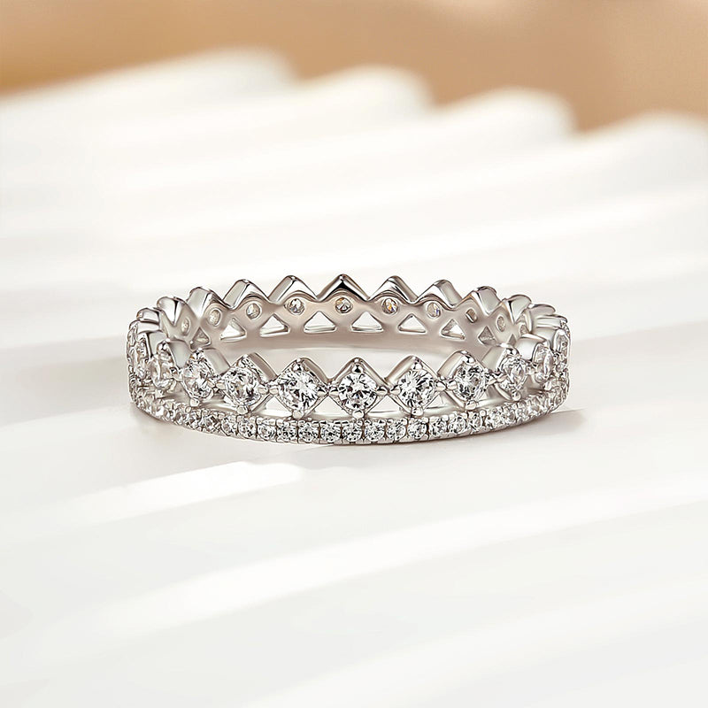 Louily Lovely Yellow Gold Two Rows Round Cut Wedding Band In Sterling Silver - louilyjewelry