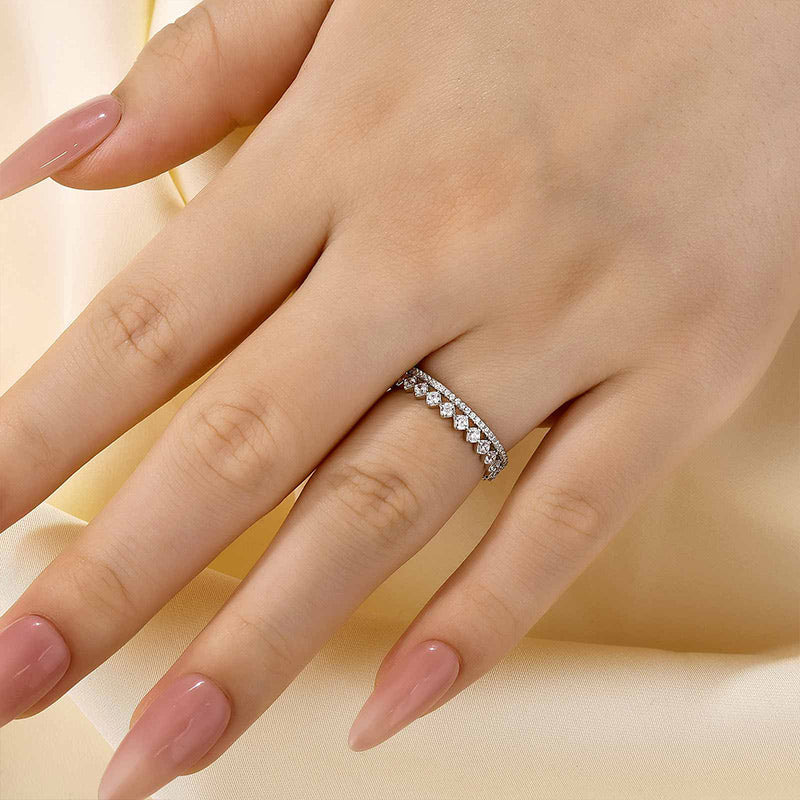 Louily Lovely Yellow Gold Two Rows Round Cut Wedding Band In Sterling Silver - louilyjewelry